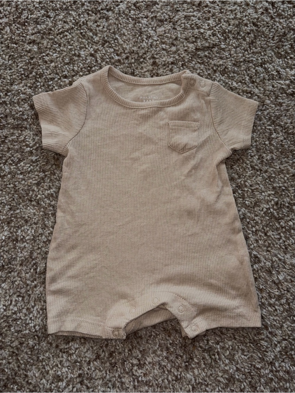 Mon Cheri Baby Ribbed Snap Romper - Beige
